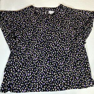 Liz Claiborne Short Wide Sleeve Blouse Shirt Women's 2XL Black White Purple